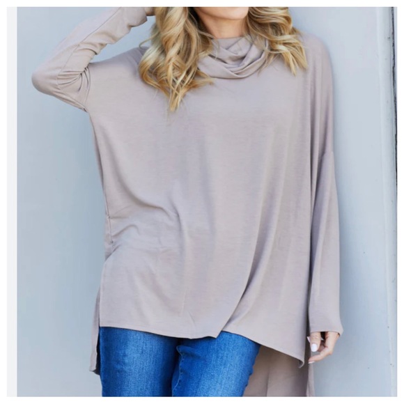 ShopEvelynne Tops - Mocha Boho high low cowl neck tunic top